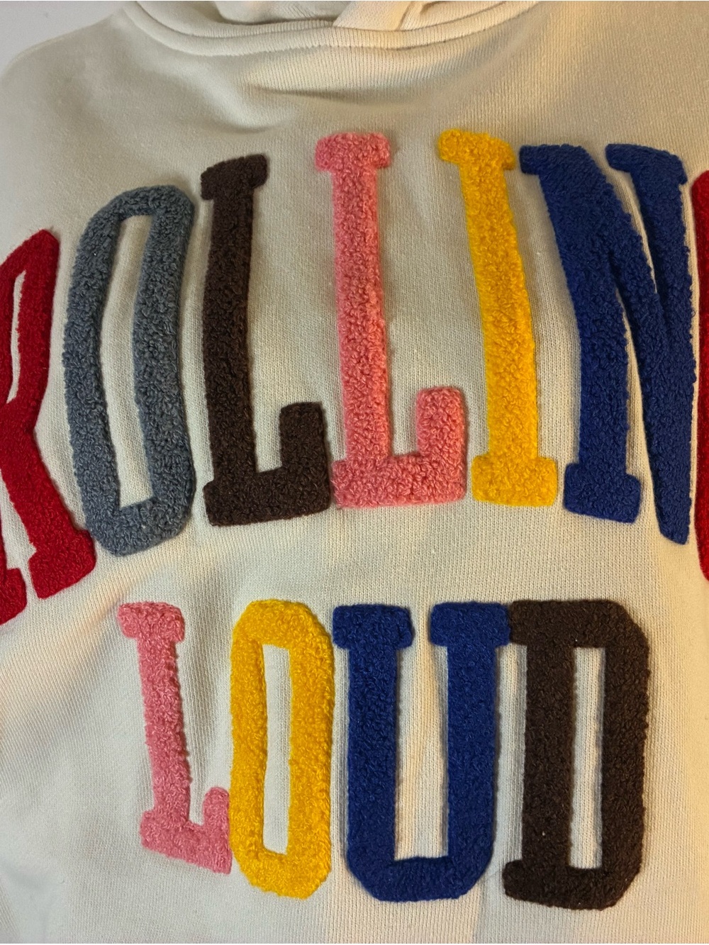 Collins Loud Chenille Accent Hoodie - Cream with Multicolor Letters
